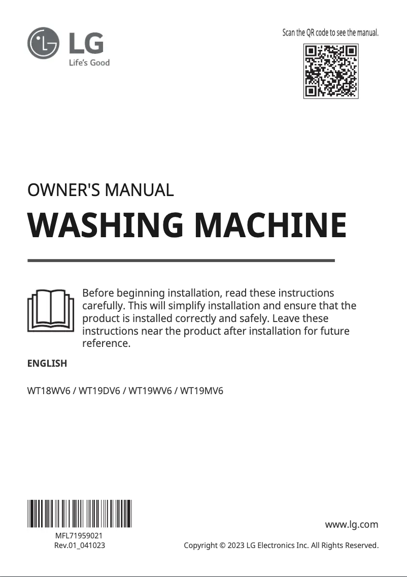 Image de la première page du manuel de l'appareil WT19WV6