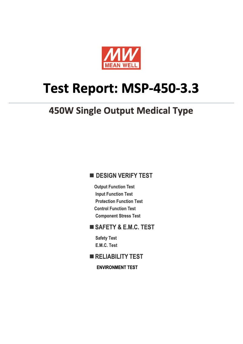 Page 1 de la notice Fiche technique Mean Well MSP-450-3.3