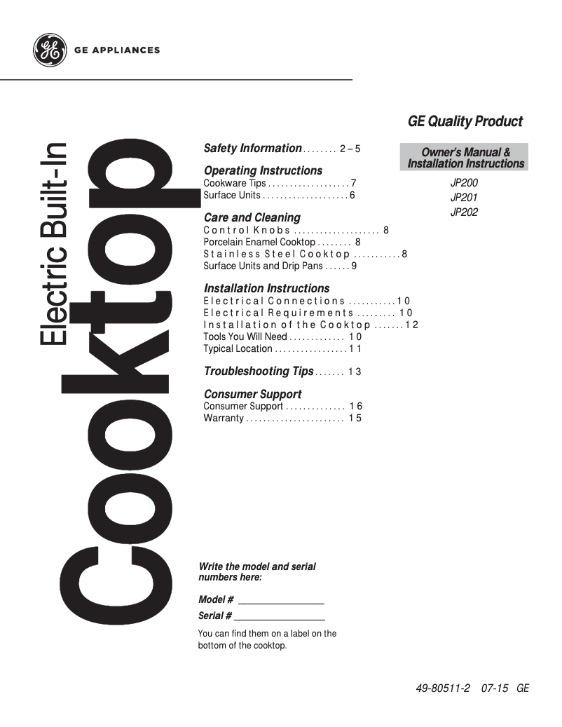 Image de la première page du manuel de l'appareil JP201CBSS