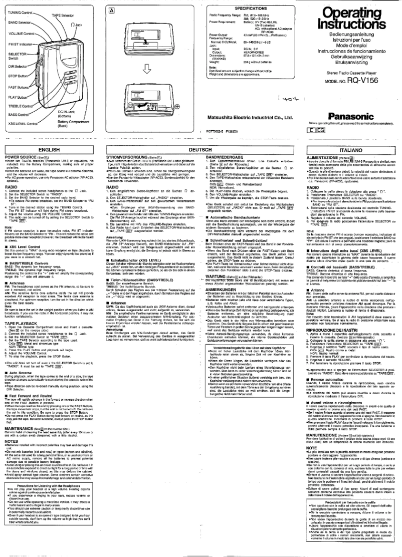 Page n°1 - Manuel utilisateur Panasonic RQ-V156