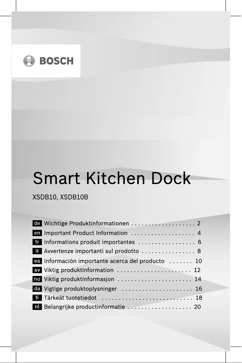 Page 1 de la notice Manuel utilisateur Bosch Smart Kitchen Dock XSDB10