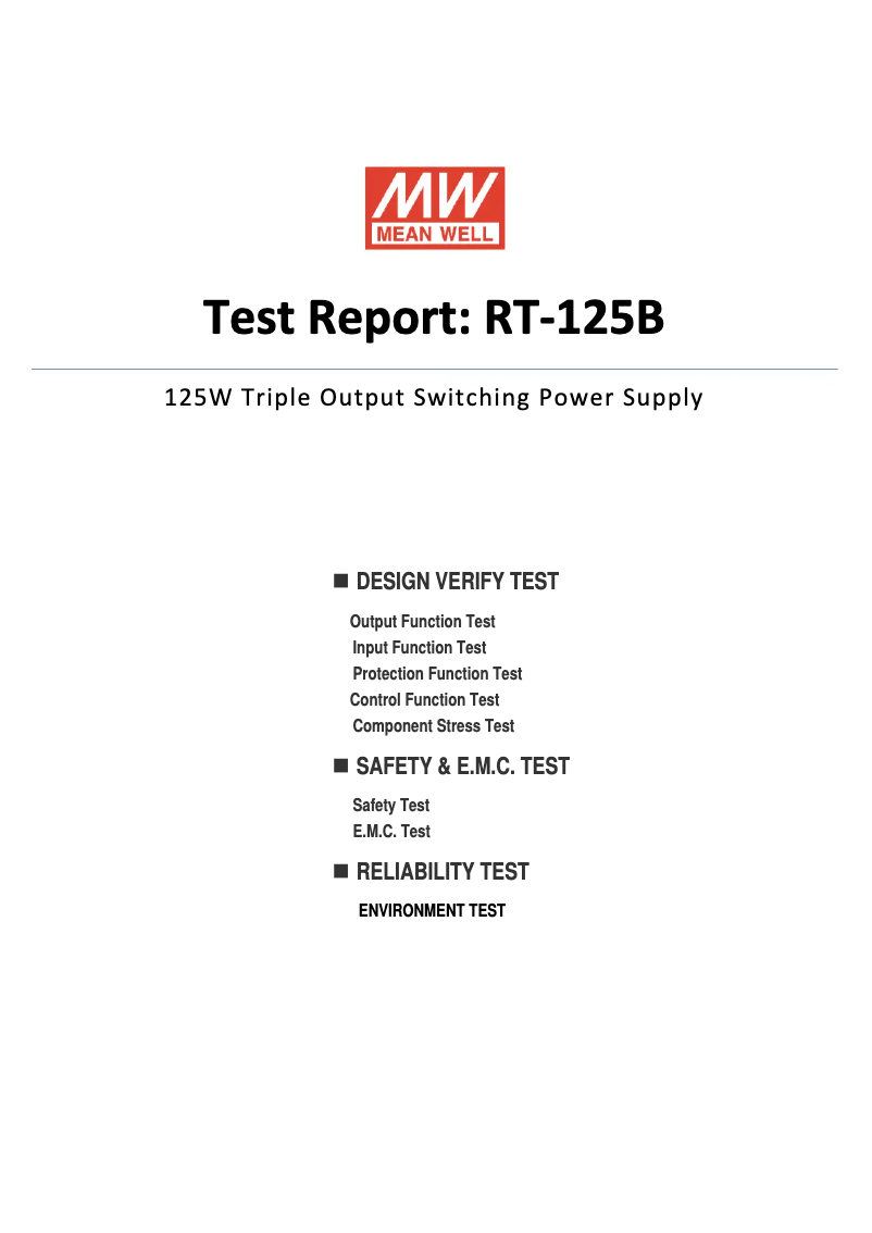 Page 1 de la notice Fiche technique Mean Well RT-125B