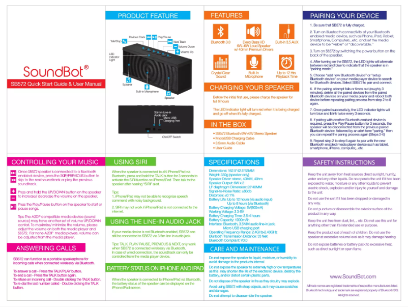 Image de la première page du manuel de l'appareil SB572