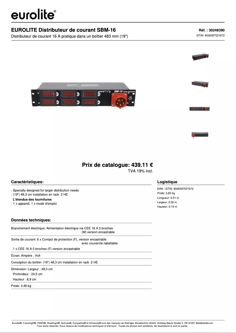 Page 1 de la notice Fiche technique Eurolite SBM-16