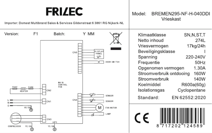 Page n°1 - Label énergétique Frilec BREMEN295-NF-H-040DDI