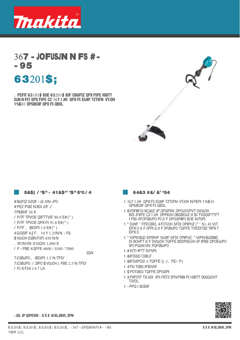 Page 1 de la notice Fiche technique Makita UR201CZ