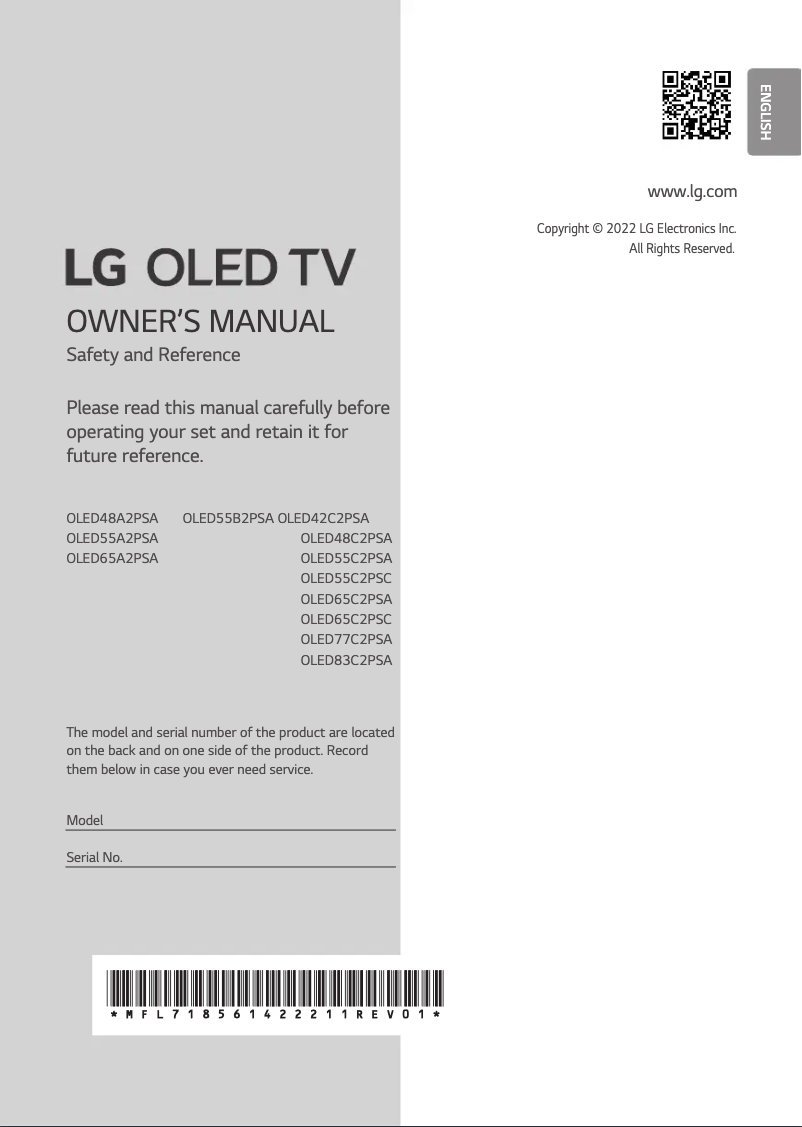 Page n°1 - Manuel utilisateur LG OLED83C2PSA
