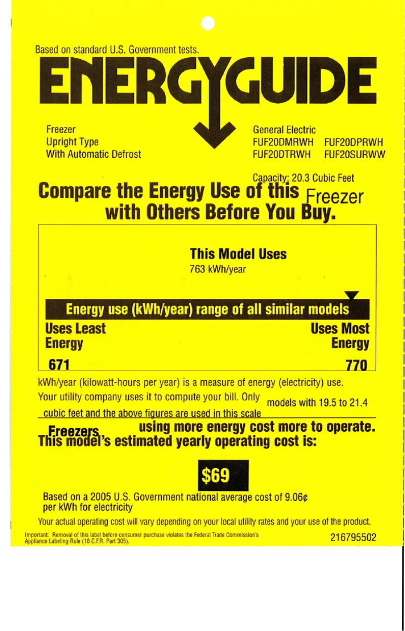 Page n°1 - Label énergétique GE FUF20DPRWH