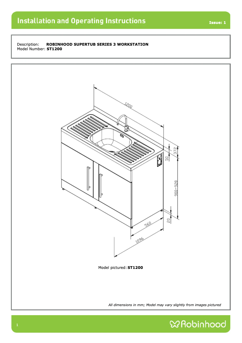 Page 1 de la notice Guide d'installation Robinhood ST1200
