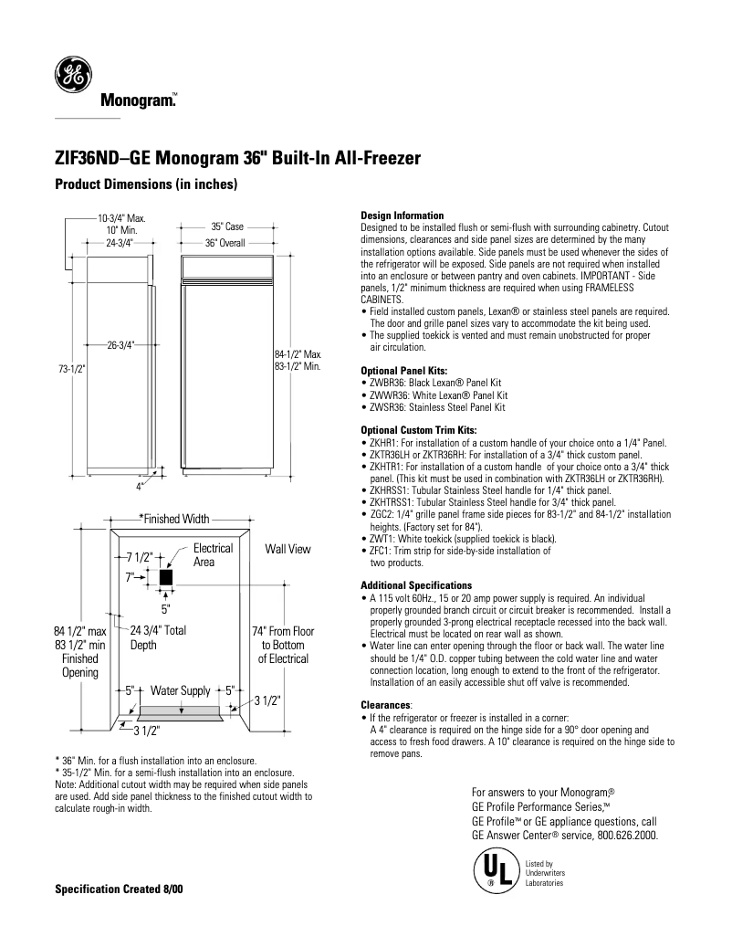 Page n°1 - Fiche technique GE ZIF36NDLH