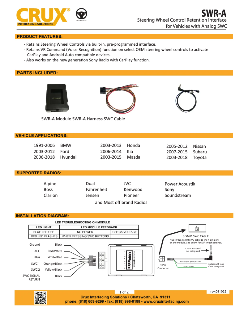 Page n°1 - Manuel utilisateur CRUX SWR-A