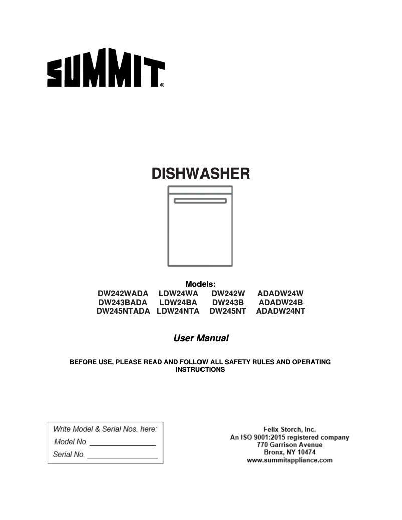 Page n°1 - Manuel utilisateur Summit DW244SSADA