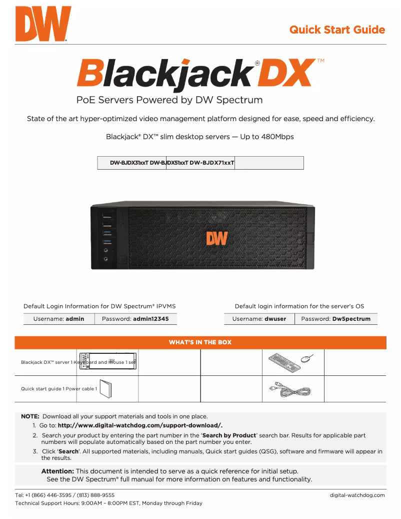 Page 1 de la notice Manuel utilisateur Digital Watchdog Blackjack DW-BJDX51