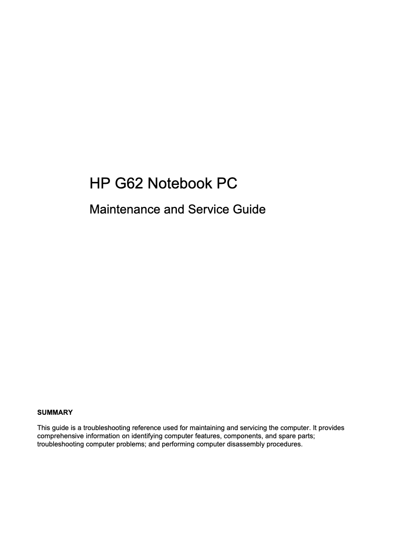 Page 1 de la notice Manuel utilisateur HP G62-a20SW