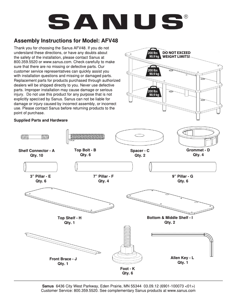 Page 1 de la notice Manuel utilisateur Sanus AFV48