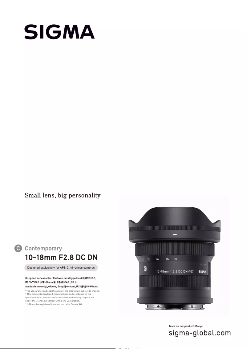 Image de la première page du manuel de l'appareil 10-18mm F2.8 DC DN