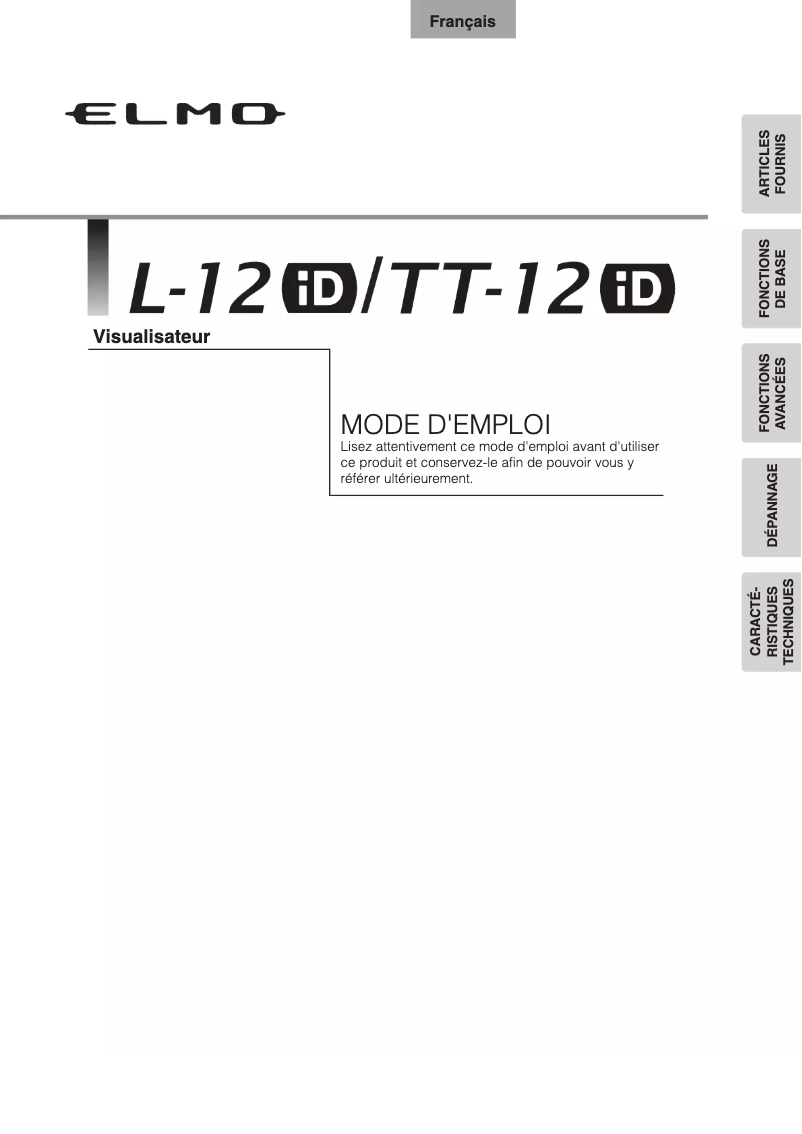 Page 1 de la notice Manuel utilisateur Elmo L-12iD
