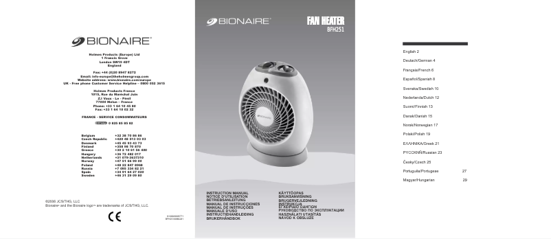Page n°1 - Manuel utilisateur Bionaire BFH251-I