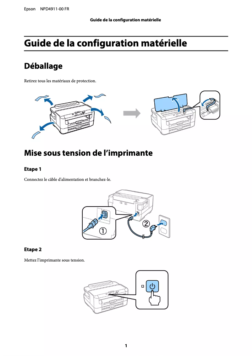 Page 1 de la notice Guide d'installation Epson WorkForce WF-7110DTW