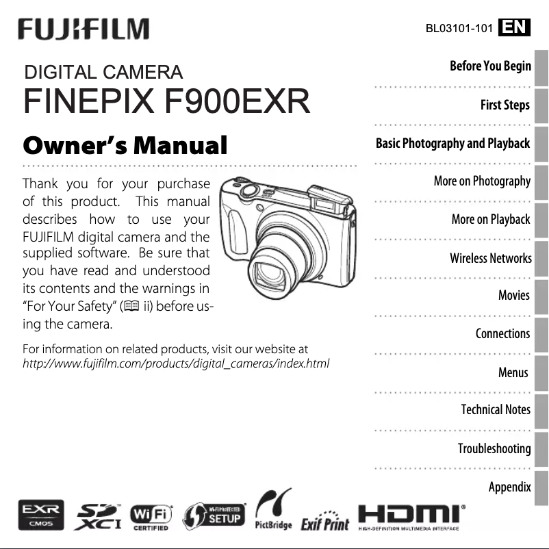 Page 1 de la notice Manuel utilisateur Fujifilm FinePix F900EXR