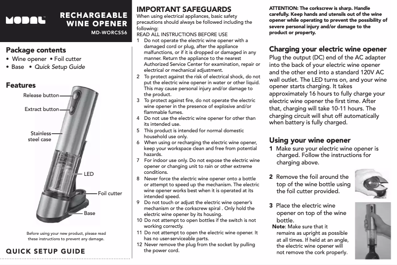 Page n°1 - Manuel utilisateur MODAL MD-WORCSS6