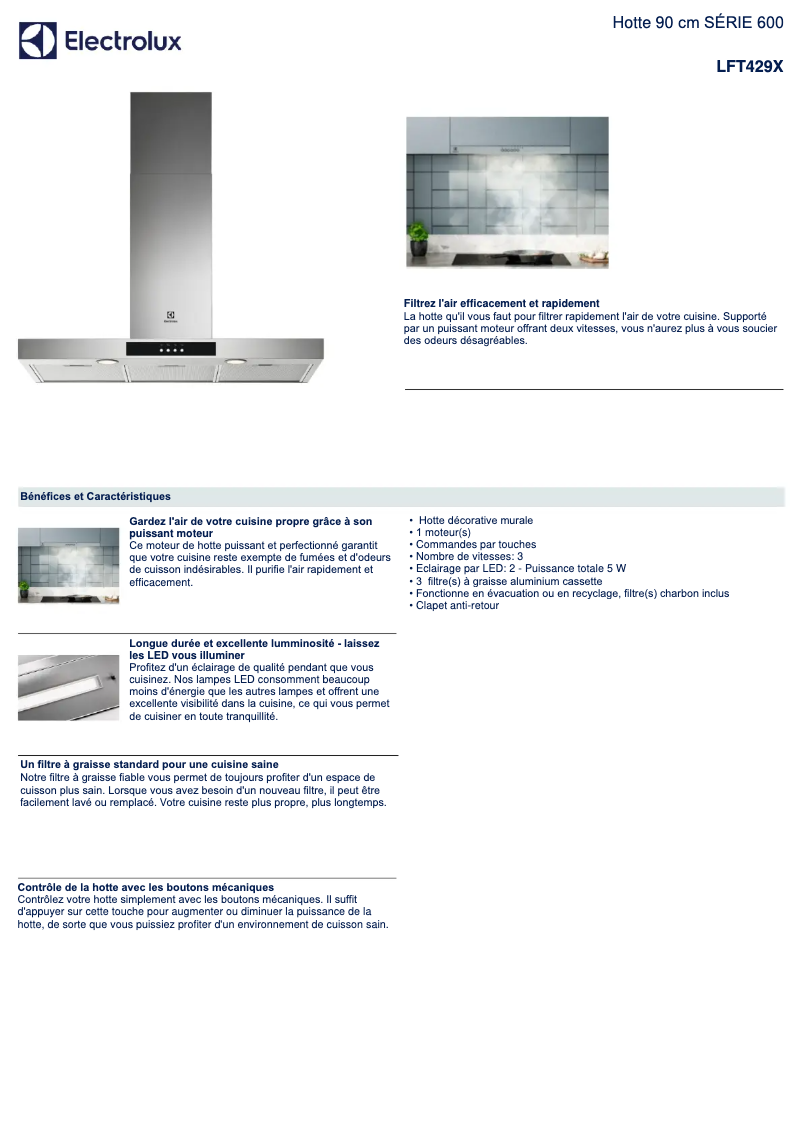 Page 1 de la notice Fiche technique Electrolux LFT429X