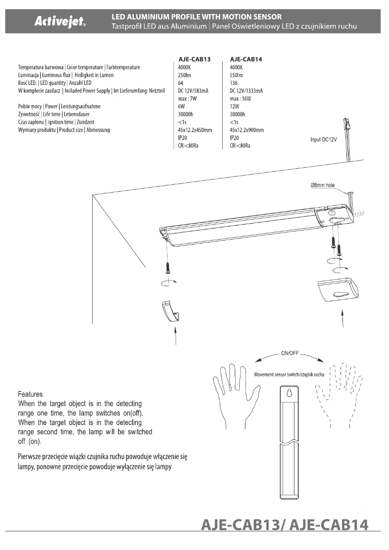 Image de la première page du manuel de l'appareil Activejet AJE-CAB13
