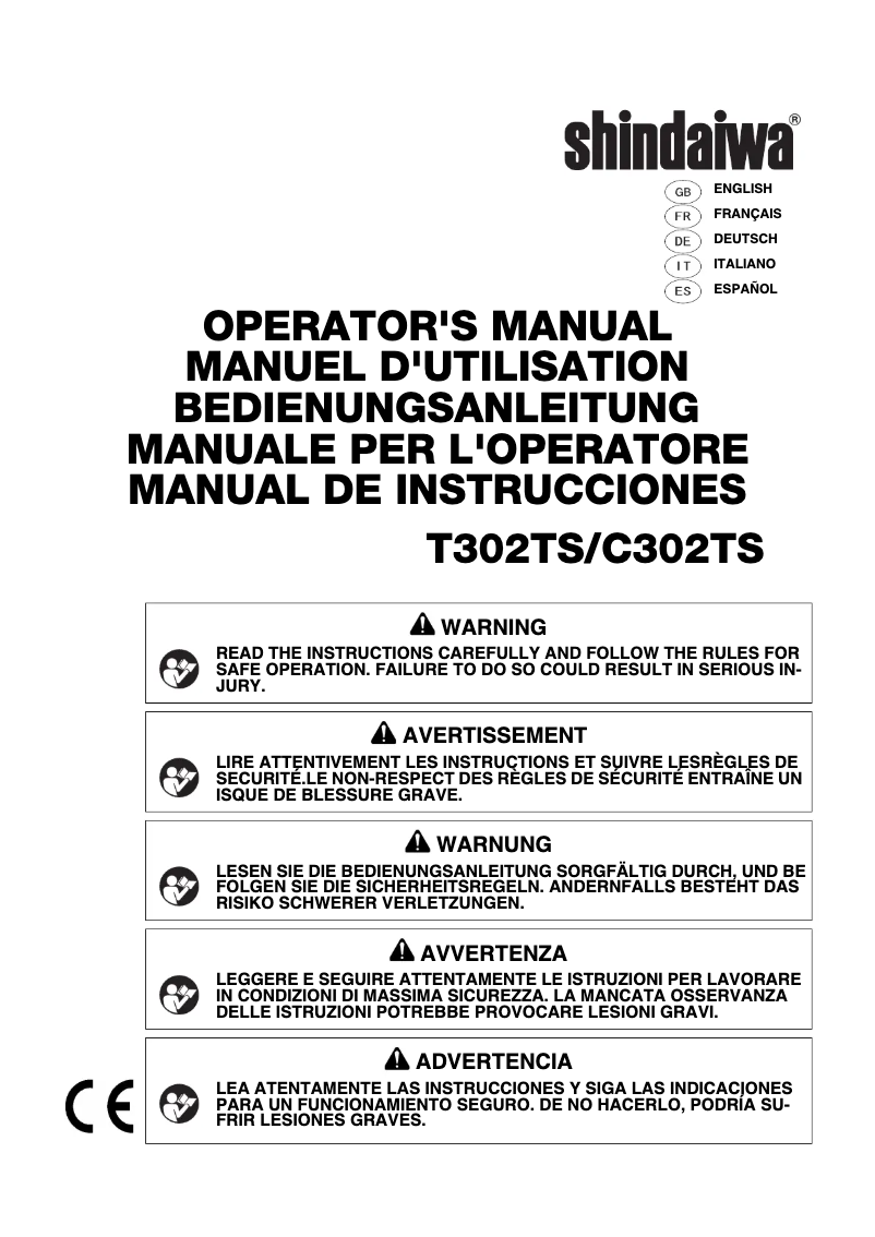 Page 1 de la notice Manuel utilisateur Shindaiwa T302TS