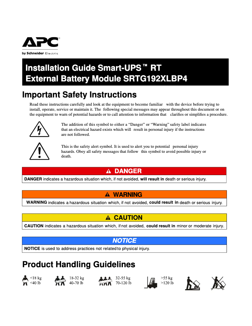 Page 1 de la notice Manuel utilisateur APC SRTG192XLBP4
