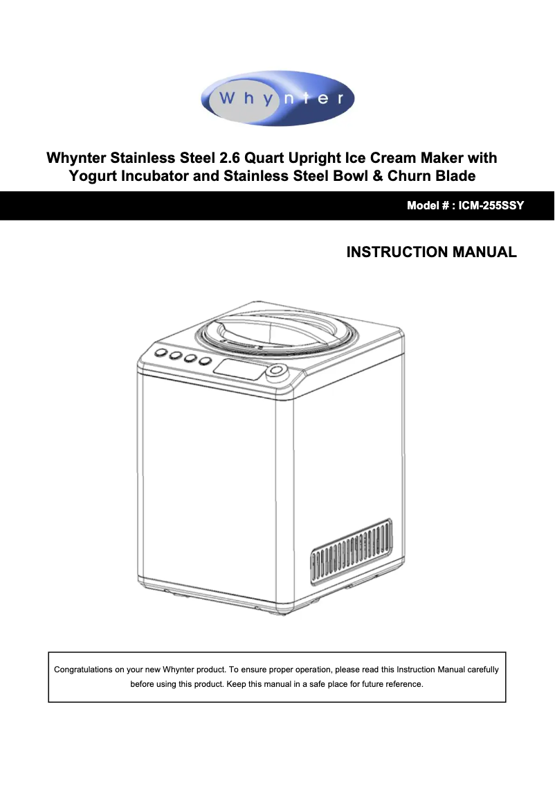 Page 1 de la notice Manuel utilisateur Whynter ICM-255SSY