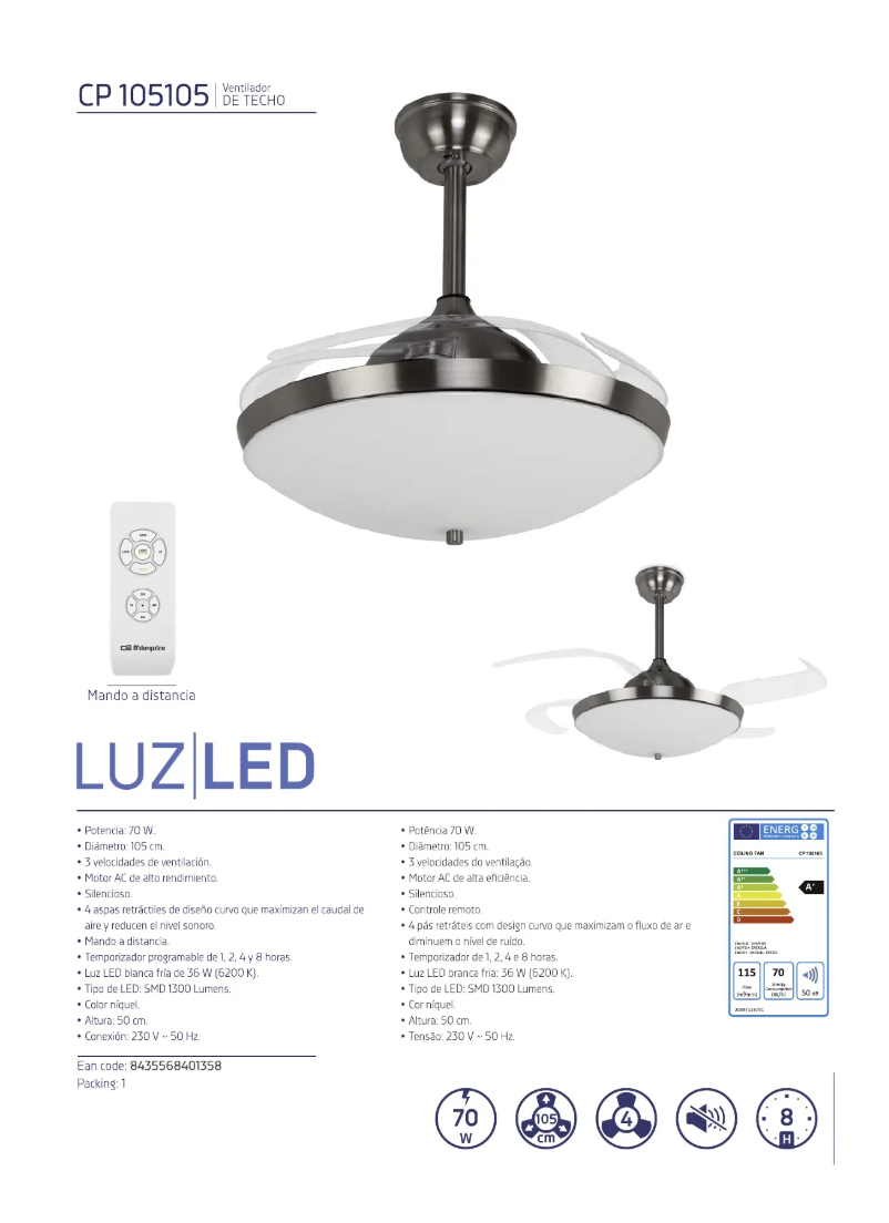 Page 1 de la notice Fiche technique Orbegozo CP 105105