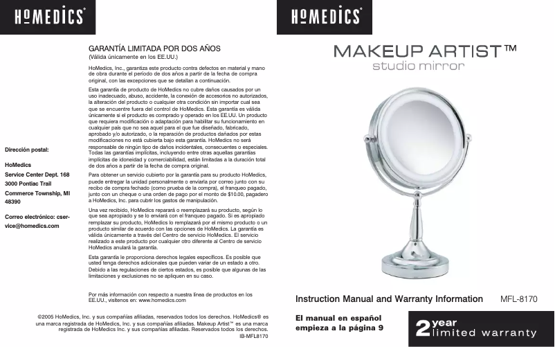 Page 1 de la notice Manuel utilisateur Homedics MFL-8170