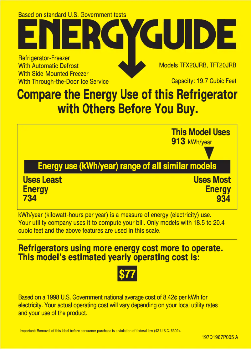 Page n°1 - Label énergétique GE TFX20JRBWH