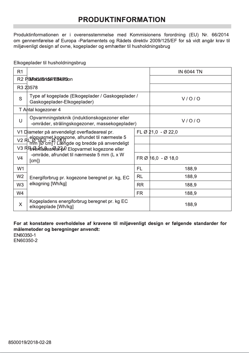 Page 1 de la notice Label énergétique Gram IN 6044 TN