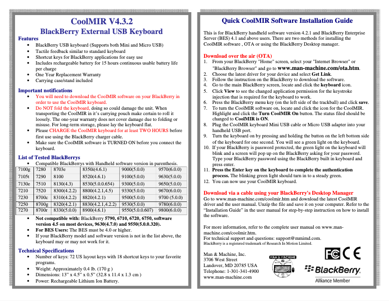 Page 1 de la notice Manuel utilisateur Man & Machine CoolMIR