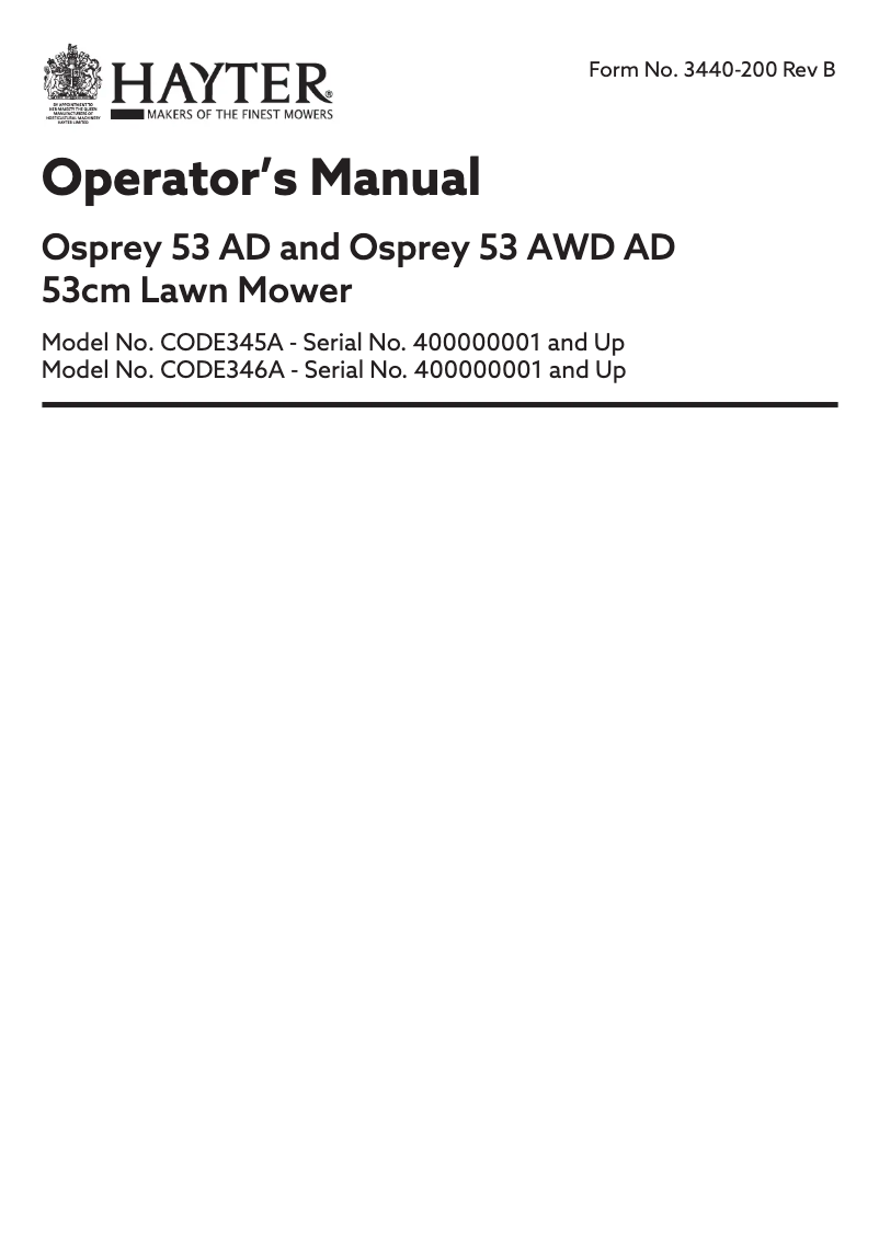 Page 1 de la notice Manuel utilisateur Hayter OSPREY 53