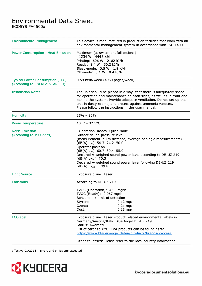 Image de la première page du manuel de l'appareil ECOSYS PA4500x
