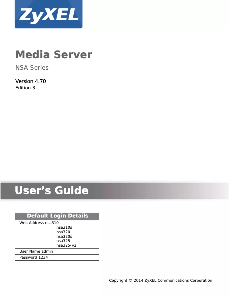 Page n°1 - Manuel utilisateur ZyXEL NSA320S