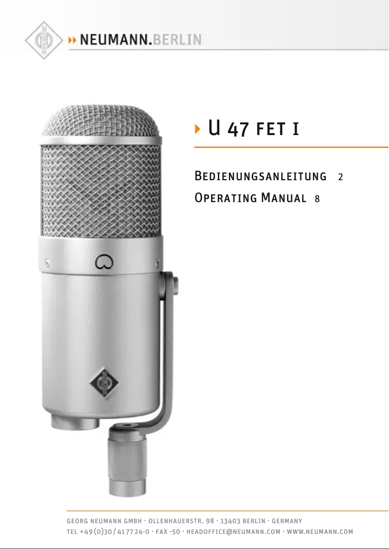 Page n°1 - Manuel utilisateur Neumann U 47 fet i
