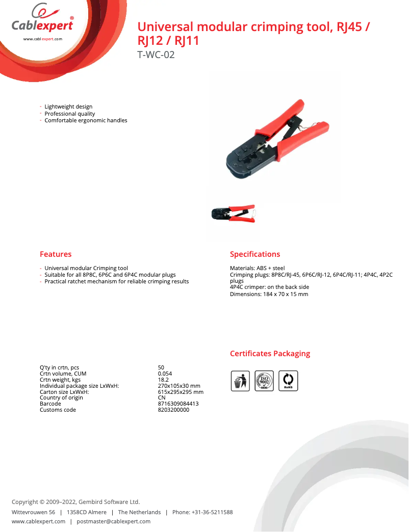 Page 1 de la notice Manuel utilisateur Gembird T-WC-02