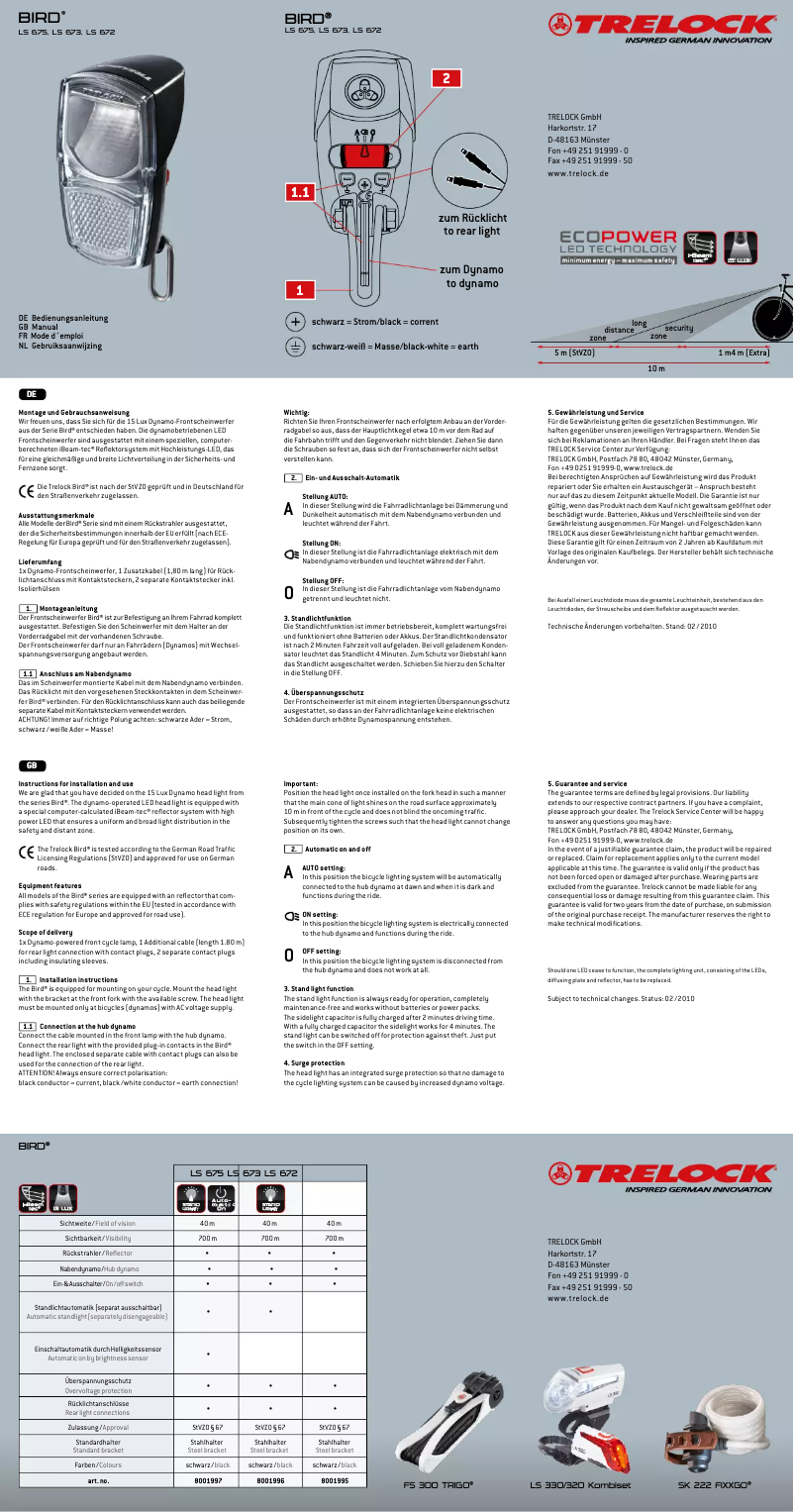 Page 1 de la notice Manuel utilisateur Trelock LS 675