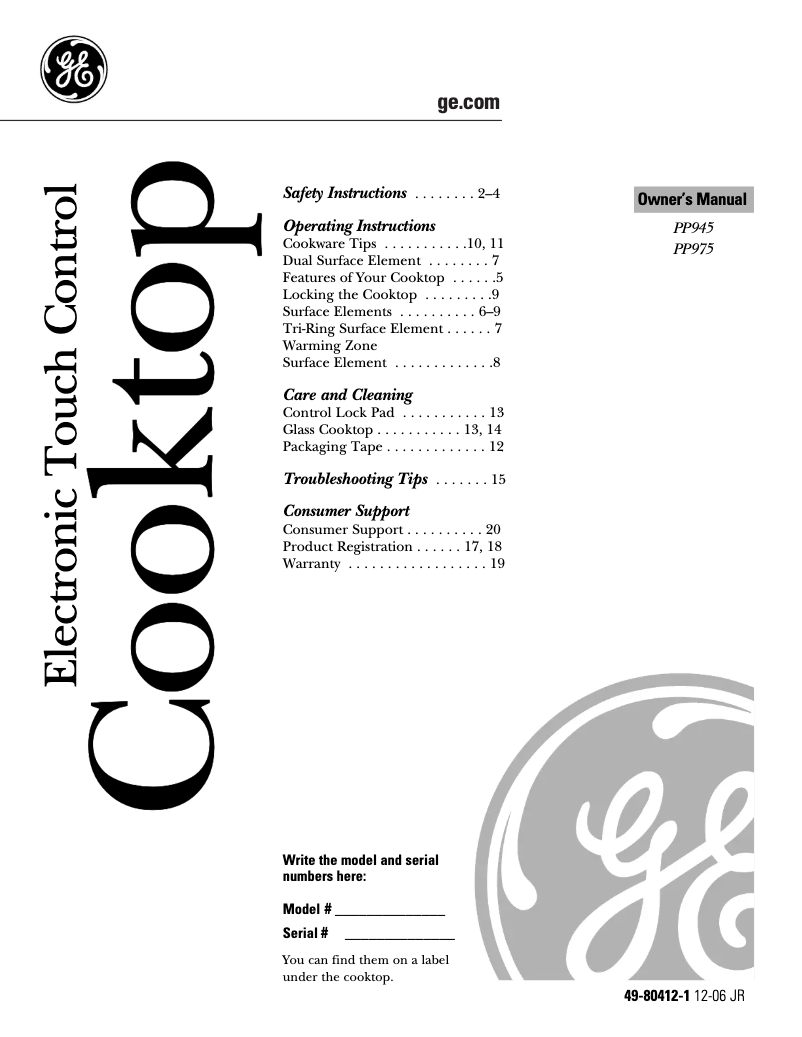 Page n°1 - Mode d'emploi GE Profile PP945SMSS