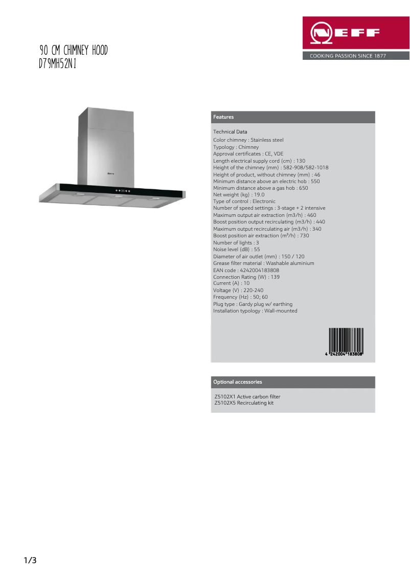 Page 1 de la notice Fiche technique Neff D79MH52N1