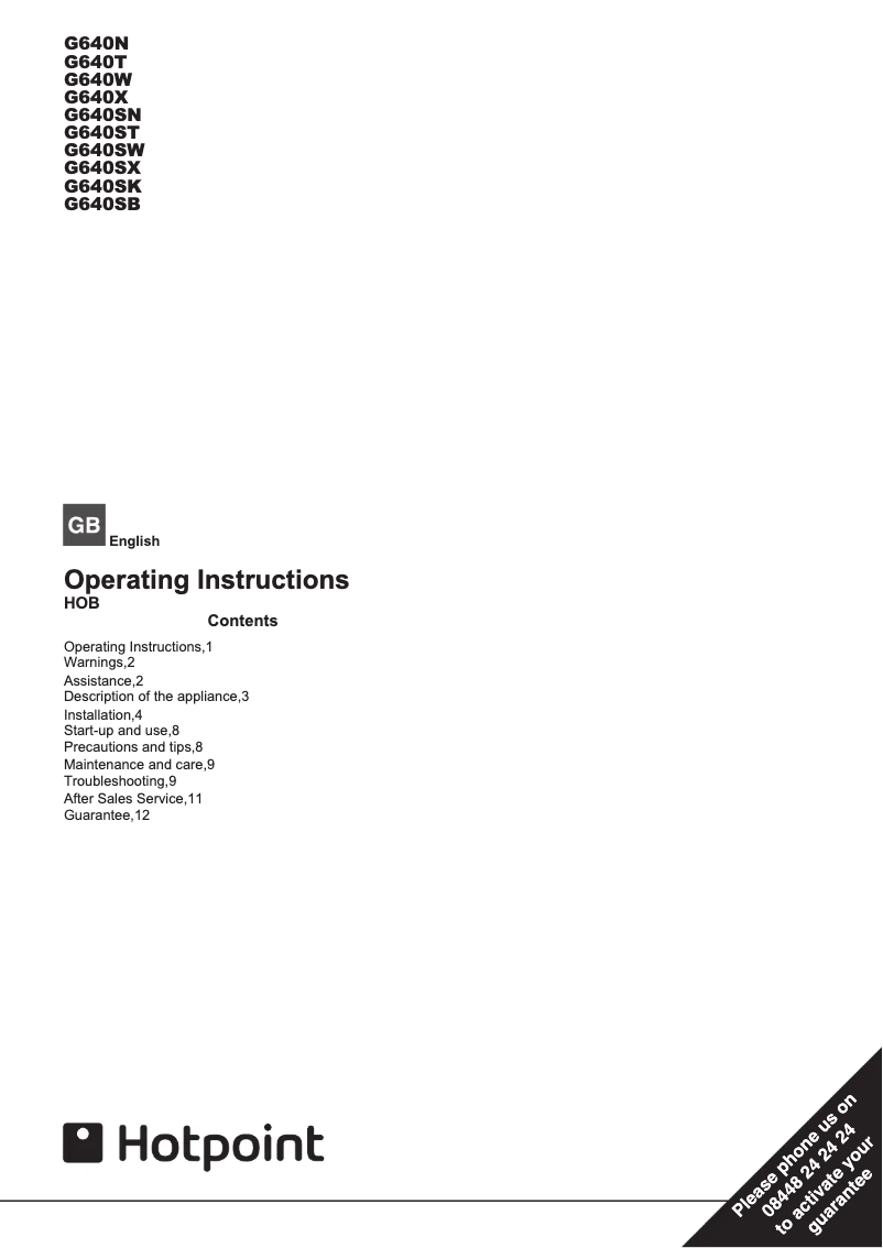 Page 1 de la notice Manuel utilisateur Hotpoint G640SK