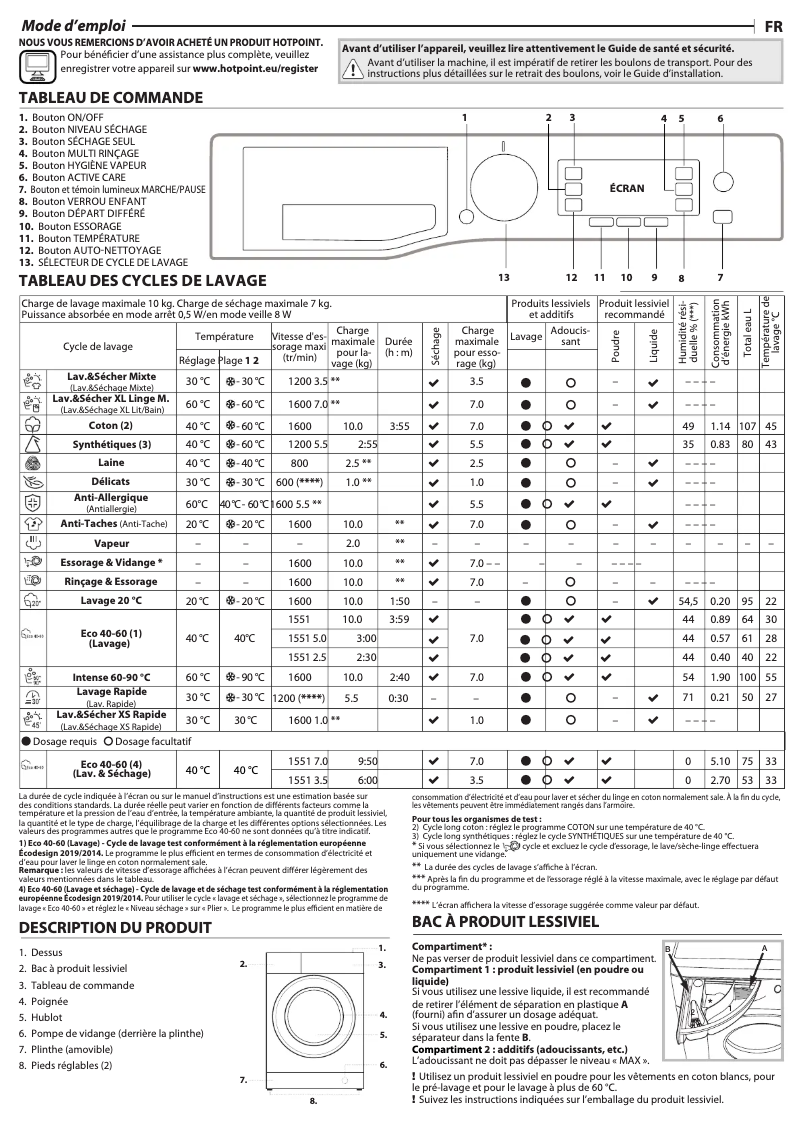 Page 1 de la notice Manuel utilisateur Hotpoint NDD10725KAEU
