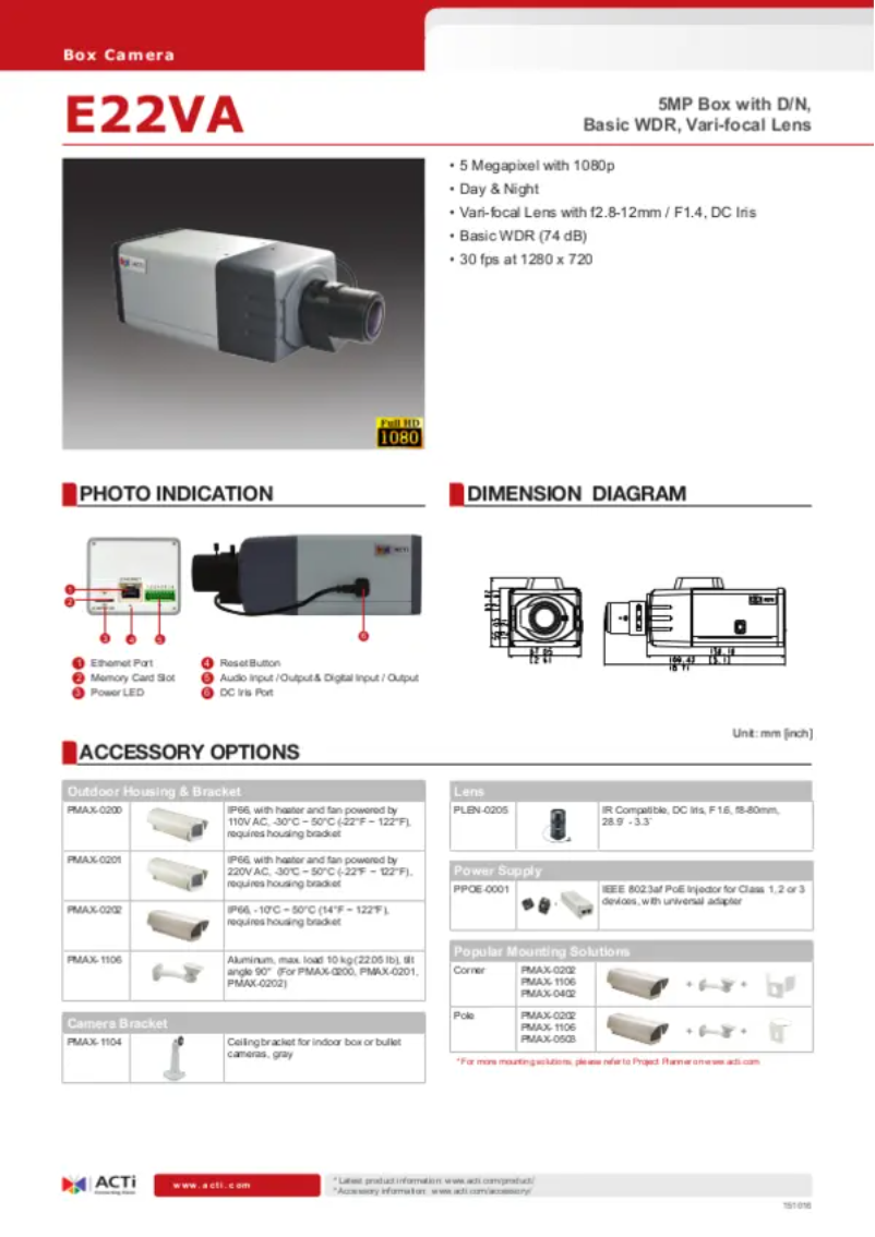 Page n°1 - Fiche technique ACTi E22VA