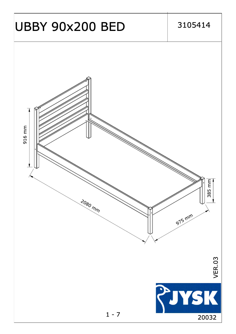 Page n°1 - Manuel utilisateur JYSK Ubby (90x200)