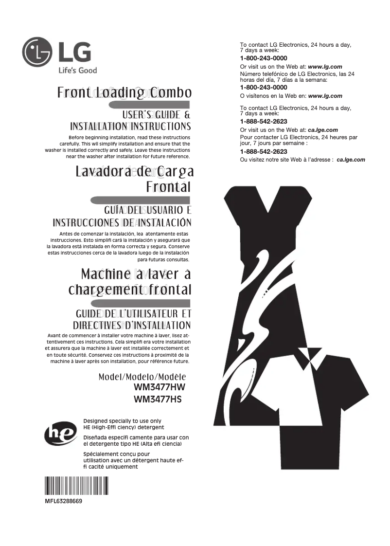 Page 1 de la notice Manuel utilisateur LG WM3477HW