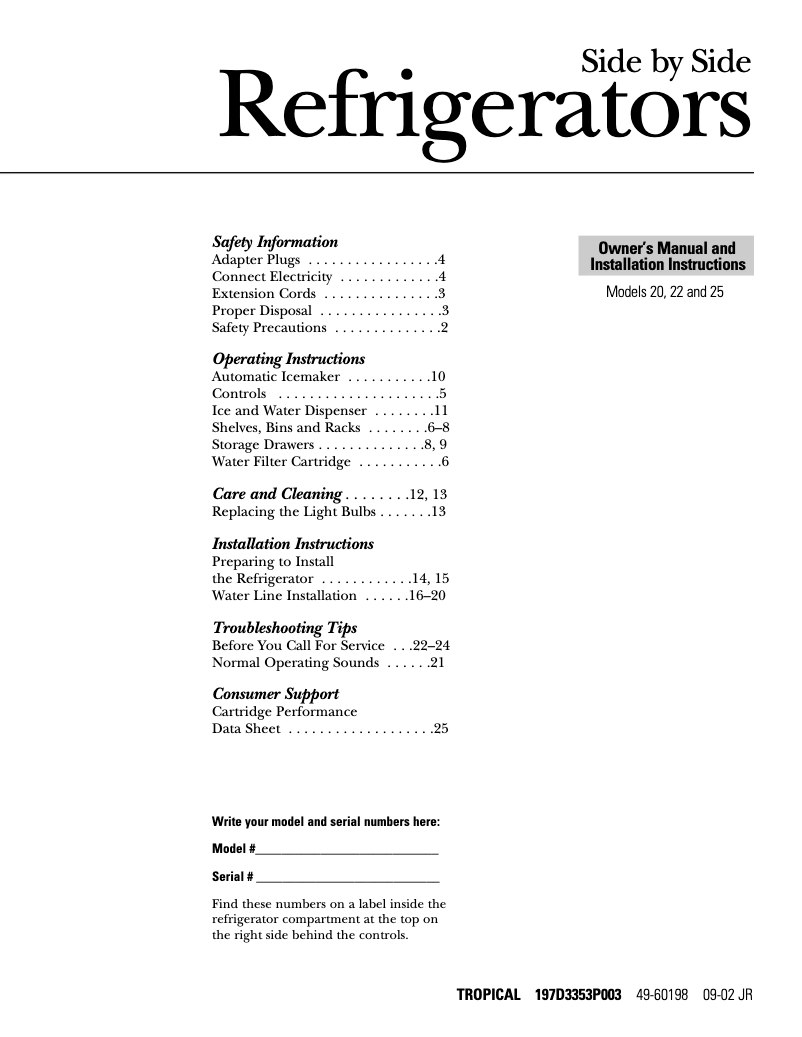 Page n°1 - Manuel d'utilisation et d'entretien GE GST22JEMWW