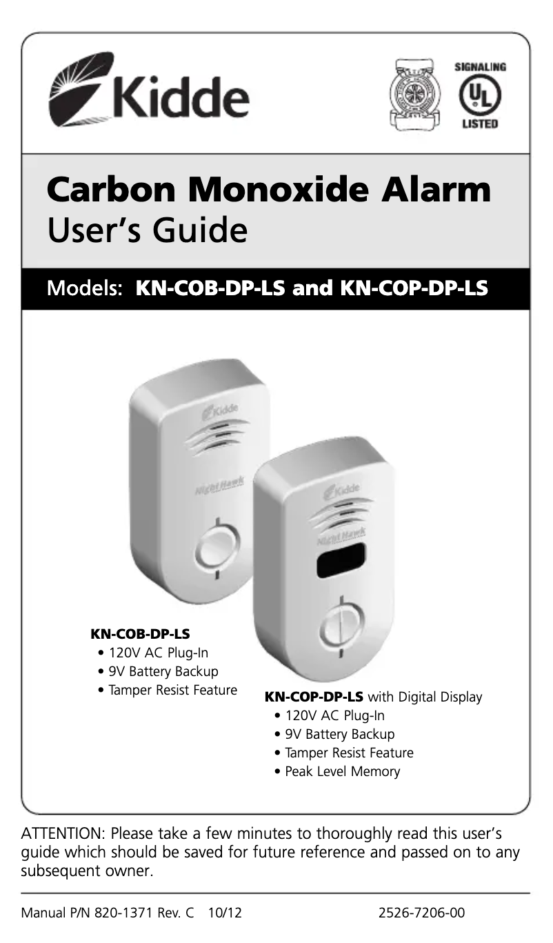 Página 1 del manual Manual de usuario Kidde KN-COB-DP-LS